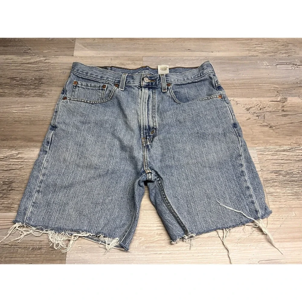 Vintage Mens Sz 33 Levis 505 Regular Fit Distressed Cutoff Jean Shorts Dad Jorts